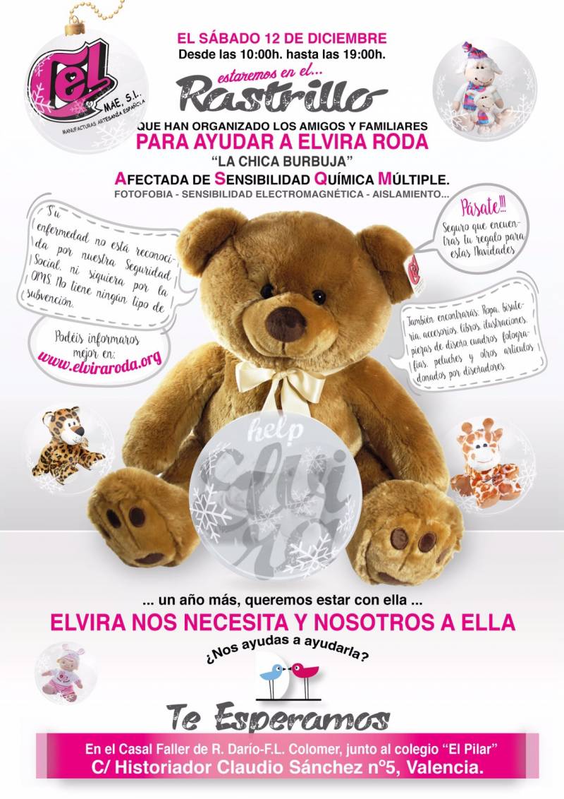 Cartel informativo del rastrillo para ayudar a Elvira Roda. //viu valencia