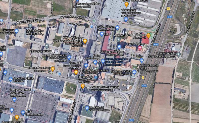 Vista satélite de la zona comercial. EPDA.