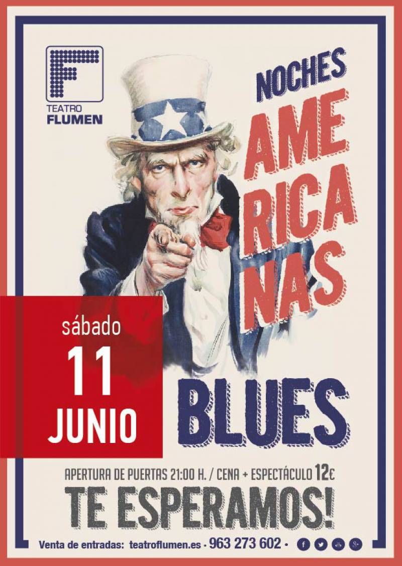 Cartel de la Noche Americana de Blues que se celebrará el 11 de junio : : Teatro Flumen