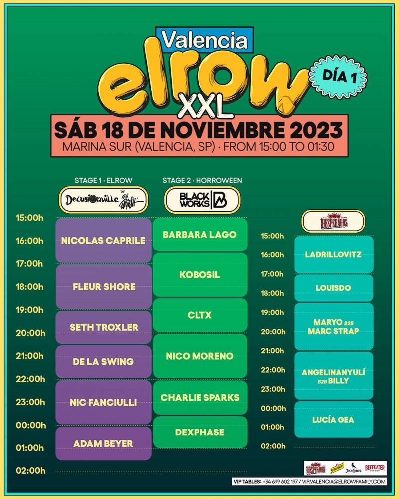 Line up de elrow Valencia para el sábado 18 de noviembre. /VIU
Line up de elrow Valencia para el sábado 18 de noviembre. /VIU