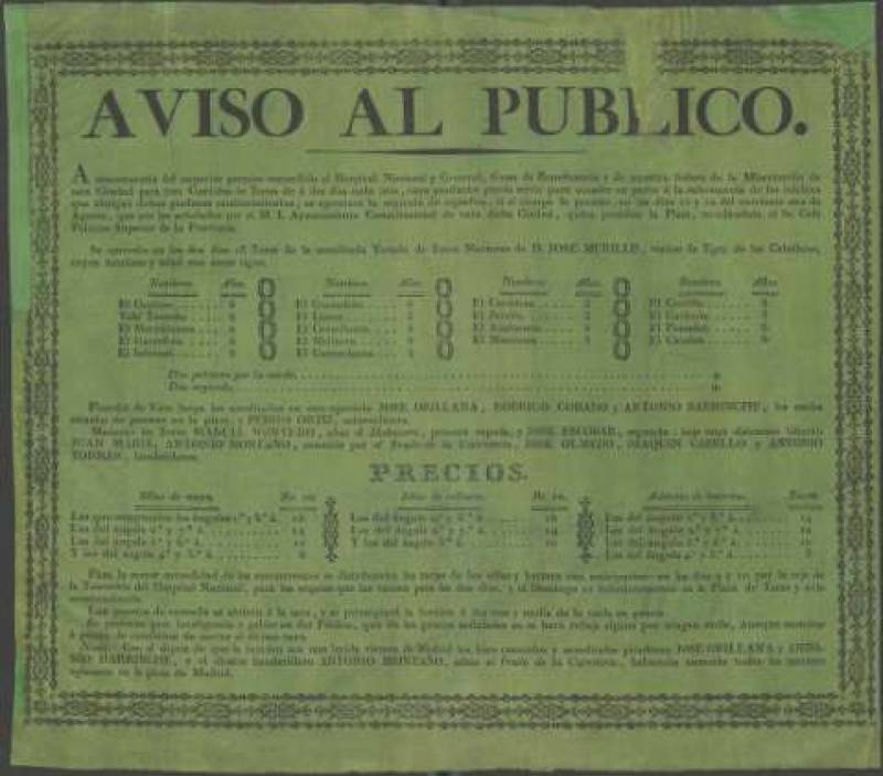 Cartell taurí de 1822 de la ciutat de València. Imagen: GVA