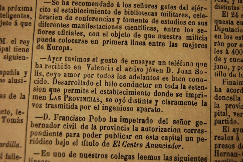 Noticia de Las Provincias del 20 de Enero de 1878. Fuente: fppuche.wordpress.com