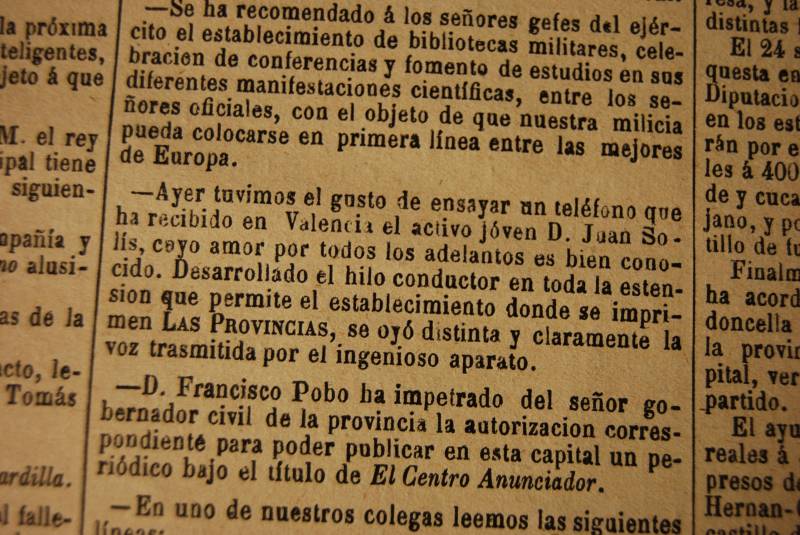 Noticia de Las Provincias del 20 de Enero de 1878. Fuente: fppuche.wordpress.com Noticia de Las Provincias del 20 de Enero de 1878. Fuente: fppuche.wordpress.com