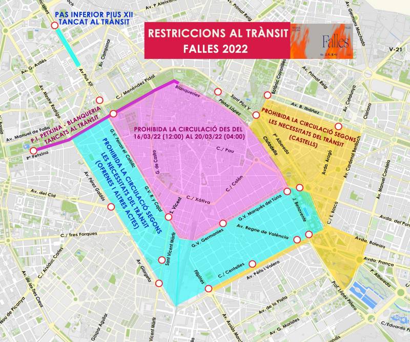 Mapa tall de trànsit en època de falles./EPDA