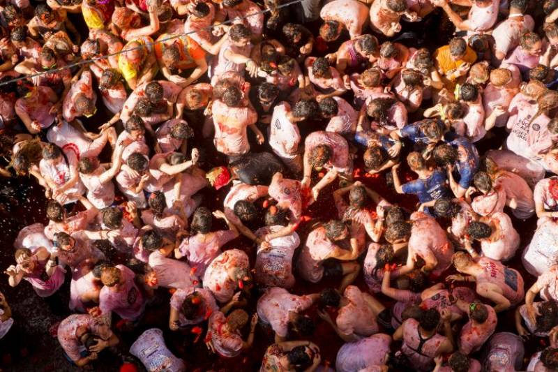 Instante de la celebración de la Tomatina de 2016