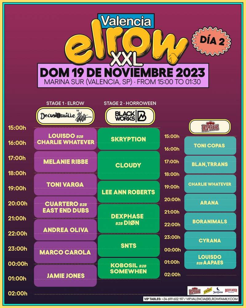 Line up de elrow Valencia para el domingo 19 de noviembre. /VIU