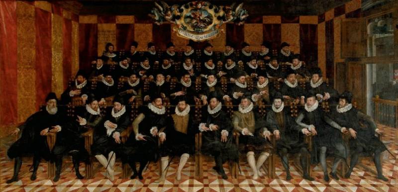 Retrat de grup de la noblesa valenciana que formava part del braç militar, realitzat al fresc pel pintor savoià Francesco Posso (c. 1593). Saló de Corts del Palau de la Generalitat Valenciana