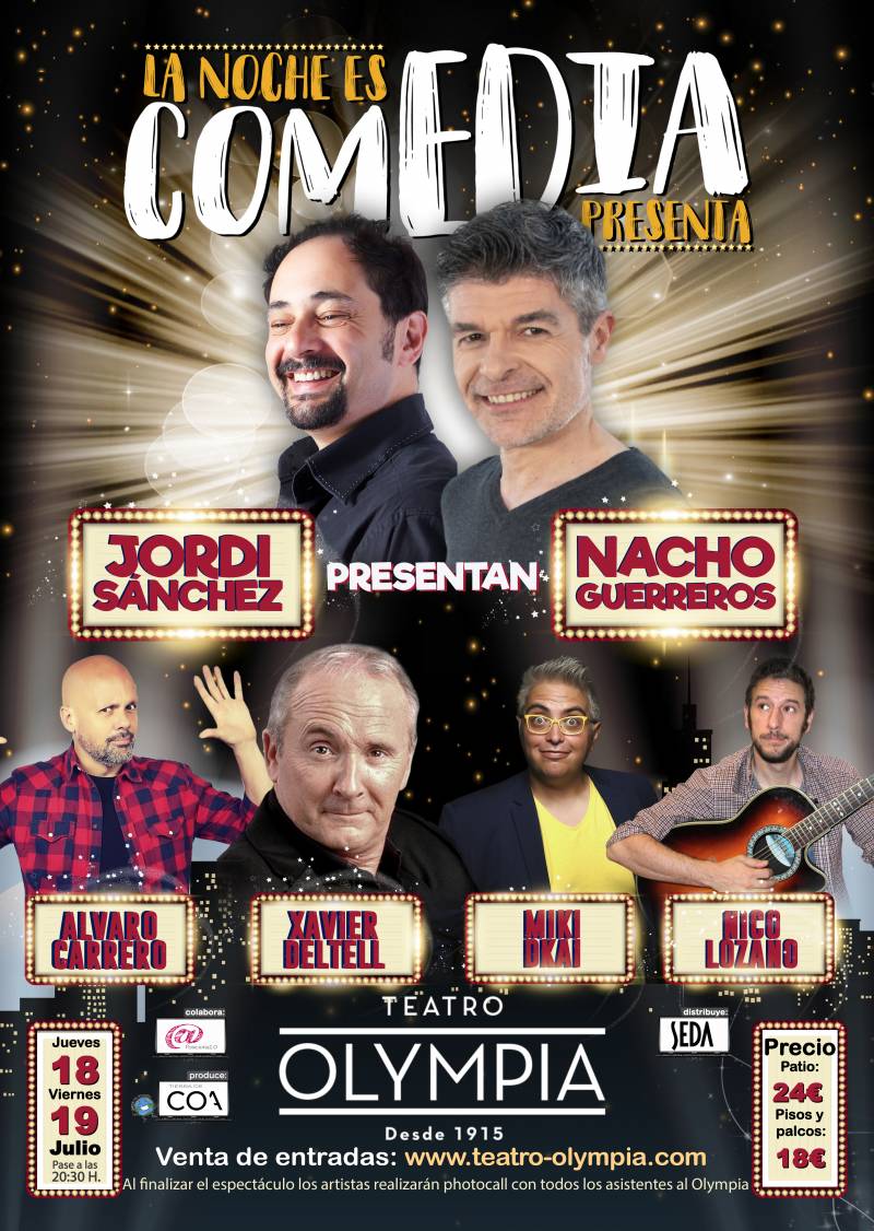 La noche es Comedia en Teatro Olympia a las 20:30 horas