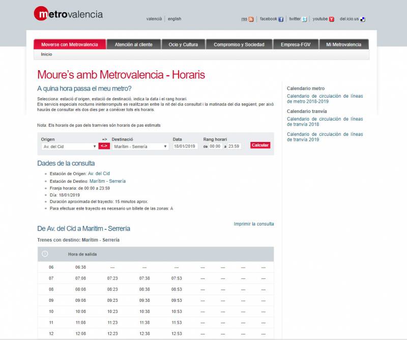 Consulta Horaris Metrovalencia