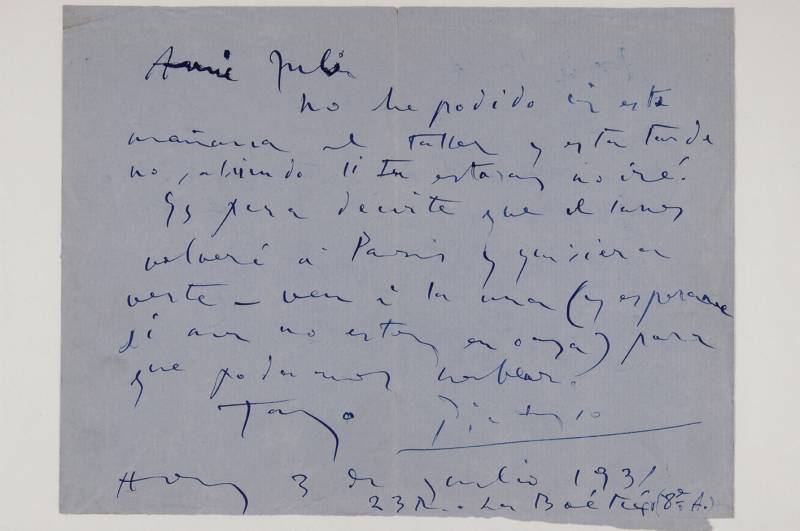 Carta manuscrita de Pablo Picasso a Julio González, 1931, Col. del IVAM